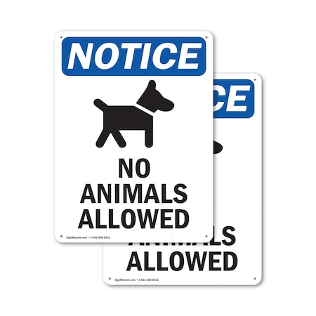 Signmission No Animals Allowed, 18 in W x Rectangle, Plastic OS-2PACK-NS-P-1824-V-14375